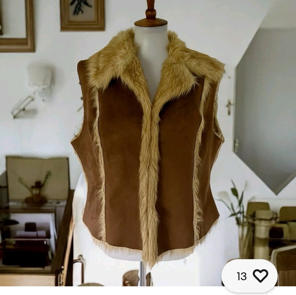Brown Faux Fur Trim Vest